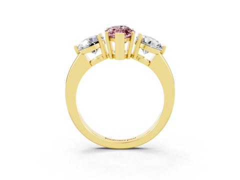 Yellow gold Marquise Cut Morganite Three-Stone Ring with Prong Setting and Classic Band_3