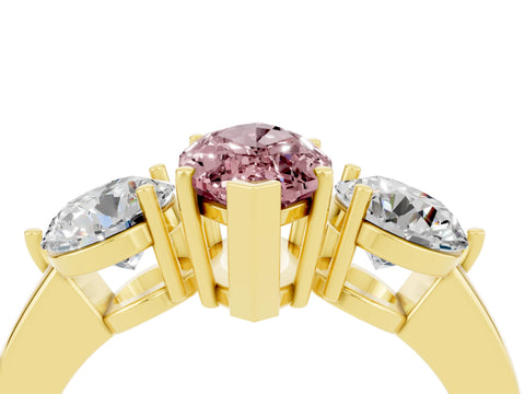 Yellow gold Marquise Cut Morganite Three-Stone Ring with Prong Setting and Classic Band_4