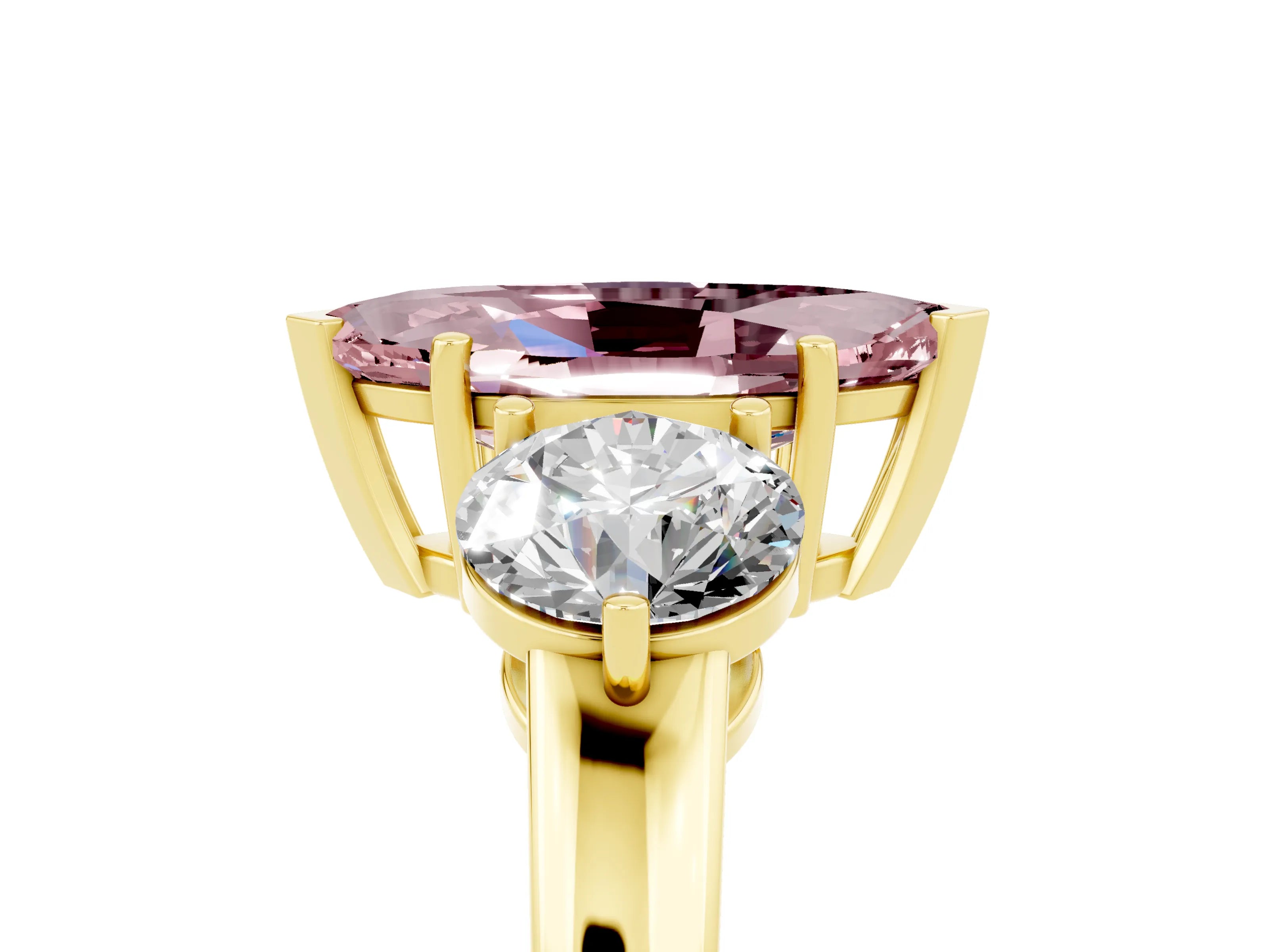 Yellow gold Marquise Cut Morganite Three-Stone Ring with Prong Setting and Classic Band_5