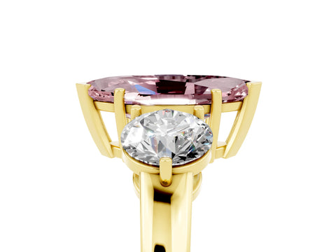 Yellow gold Marquise Cut Morganite Three-Stone Ring with Prong Setting and Classic Band_5