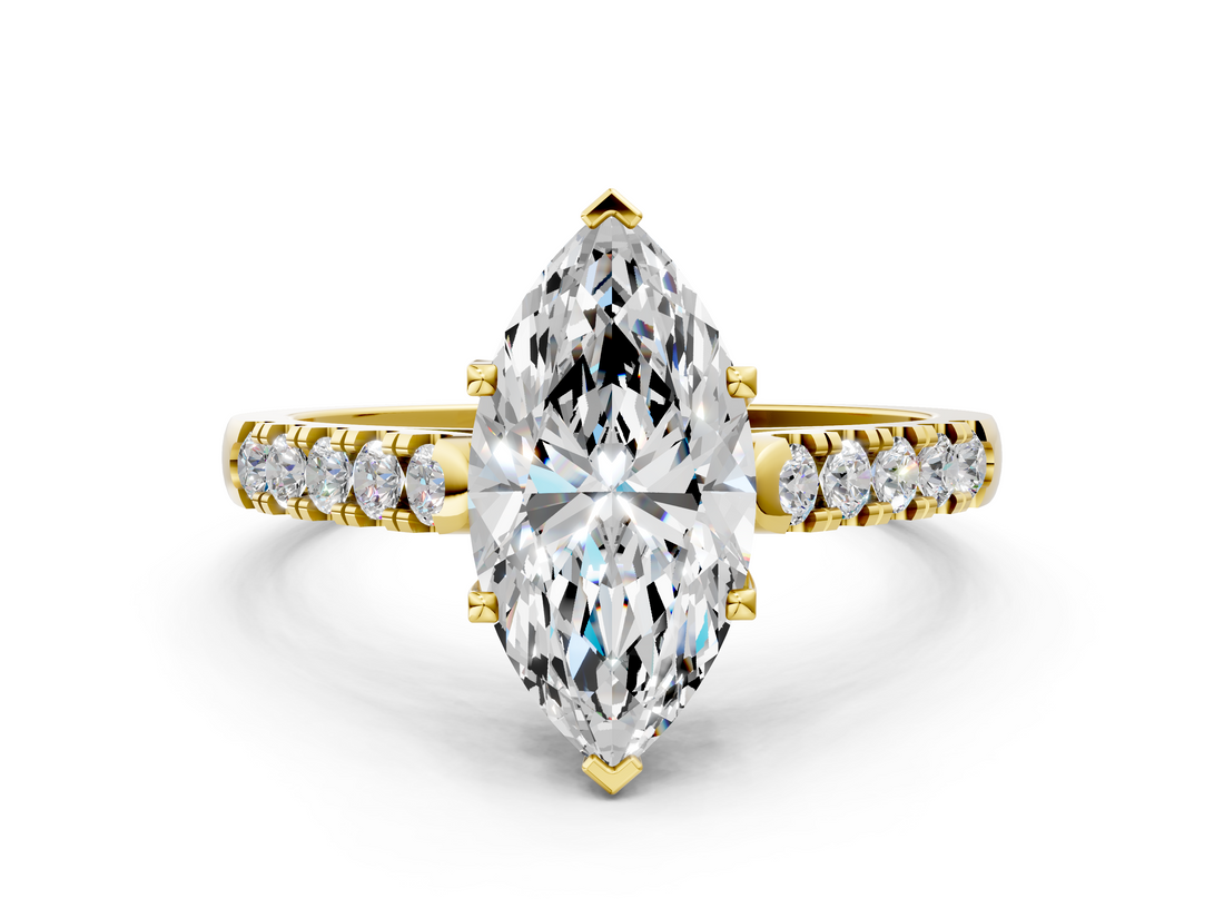 Yellow gold Marquise Cut Pavé Band Solitaire Ring with Four-Prong Setting_162
