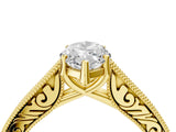 Yellow gold Marquise Cut Pave Band Milgrain Solitaire Ring_10