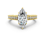 Yellow gold Marquise Cut Pave Band Milgrain Solitaire Ring_6