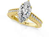 Yellow gold Marquise Cut Pave Band Milgrain Solitaire Ring_7