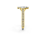 Yellow gold Marquise Cut Pave Band Milgrain Solitaire Ring_8