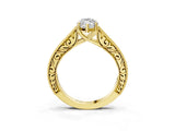 Yellow gold Marquise Cut Pave Band Milgrain Solitaire Ring_9