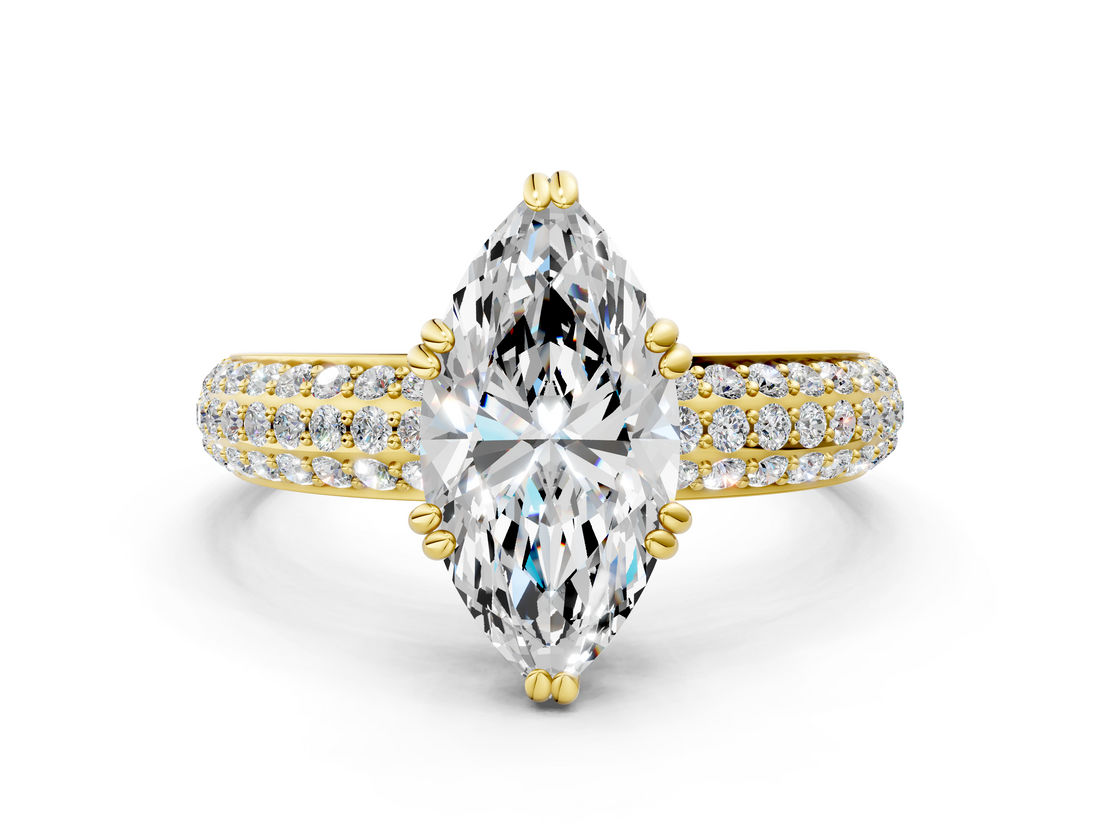 Yellow gold Marquise Cut Pave Diamond Engagement Ring with Channel Set Band and Four-Prong Setting_20