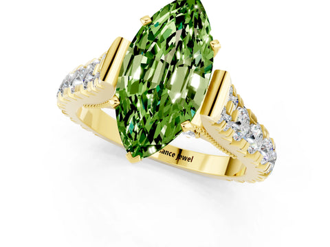 Yellow gold Marquise Cut Peridot Classic Solitaire Ring with Pavé Band and Four-Prong Setting_1