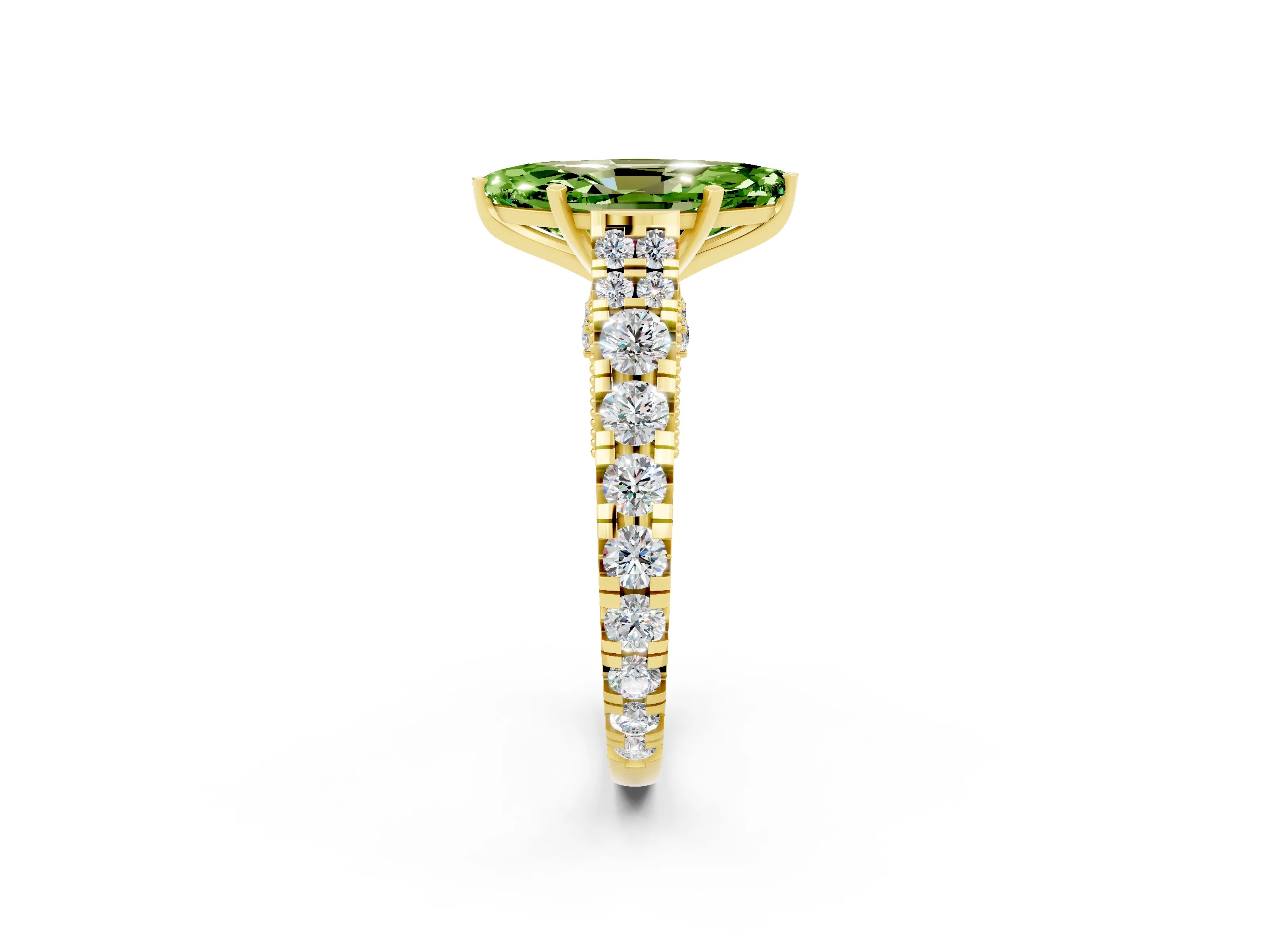 Yellow gold Marquise Cut Peridot Classic Solitaire Ring with Pavé Band and Four-Prong Setting_2