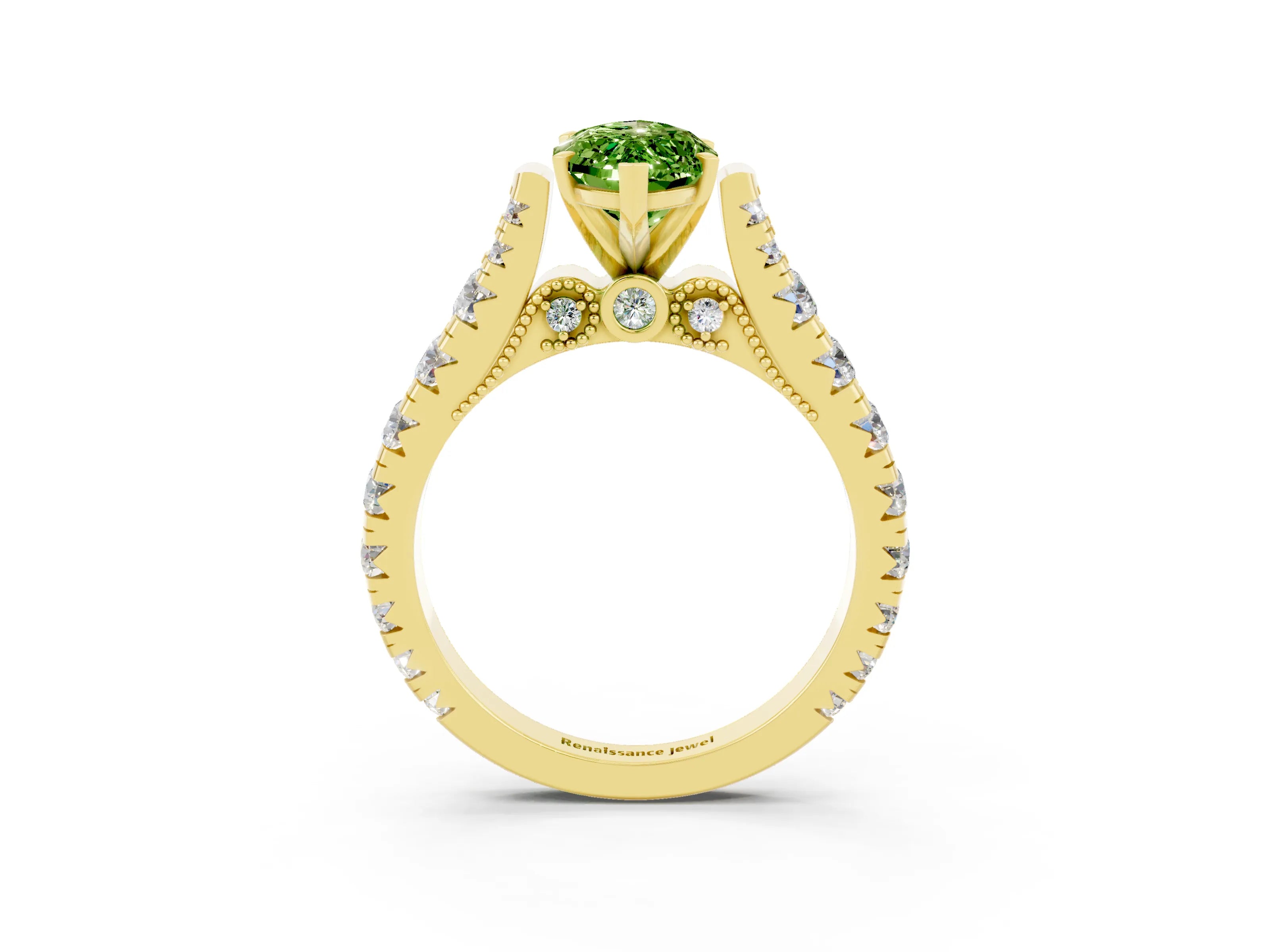 Yellow gold Marquise Cut Peridot Classic Solitaire Ring with Pavé Band and Four-Prong Setting_3