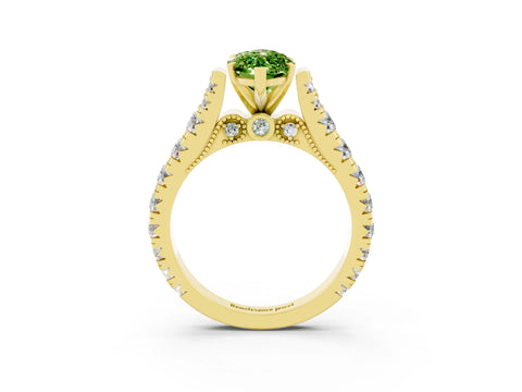 Yellow gold Marquise Cut Peridot Classic Solitaire Ring with Pavé Band and Four-Prong Setting_3