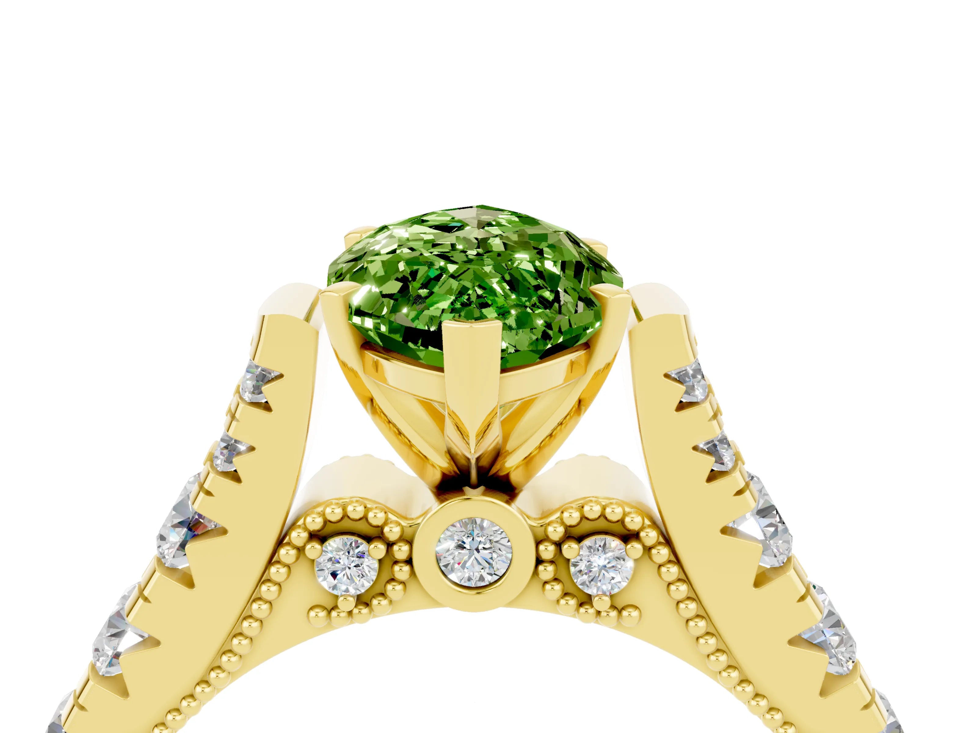 Yellow gold Marquise Cut Peridot Classic Solitaire Ring with Pavé Band and Four-Prong Setting_4