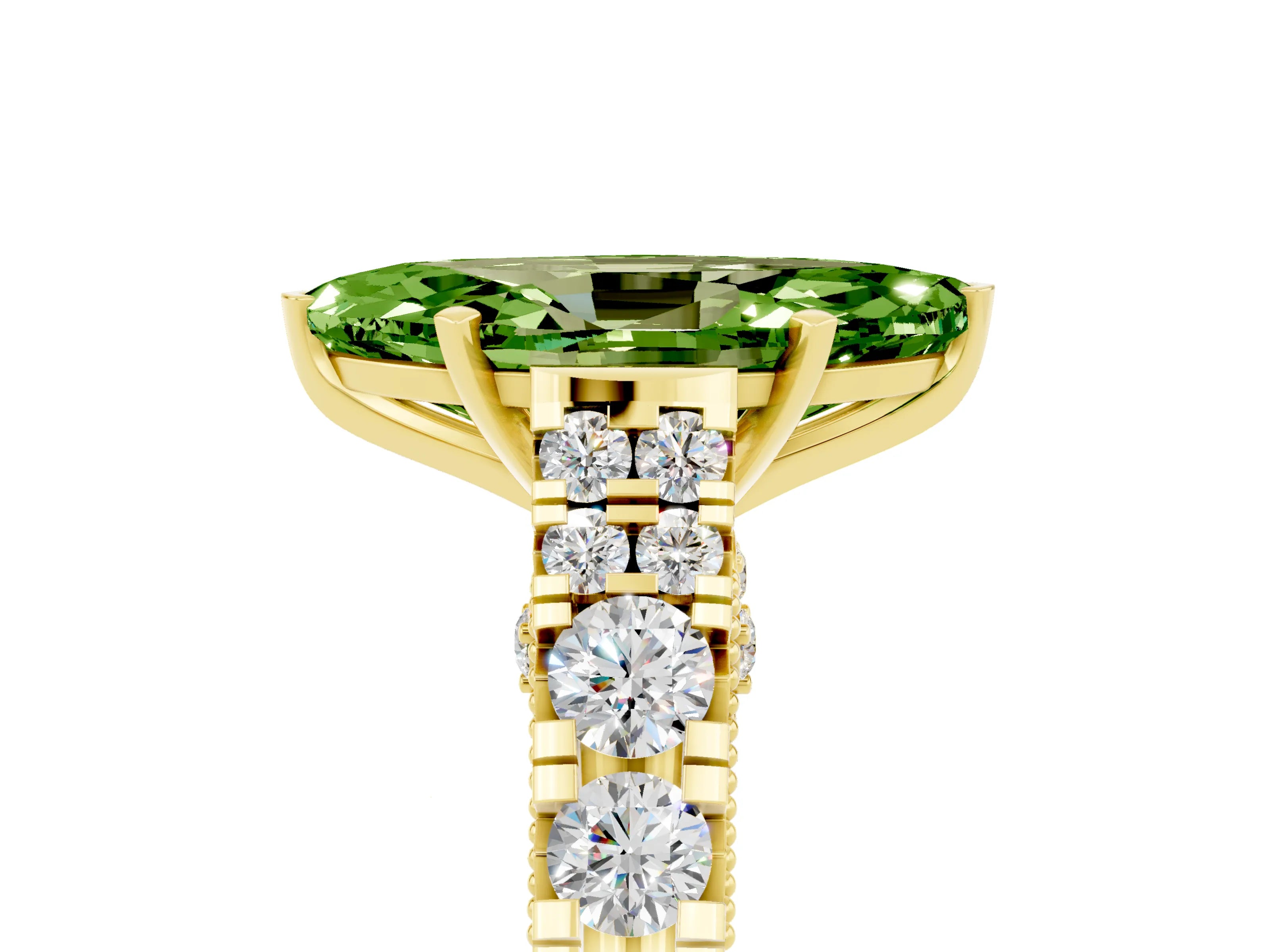 Yellow gold Marquise Cut Peridot Classic Solitaire Ring with Pavé Band and Four-Prong Setting_5