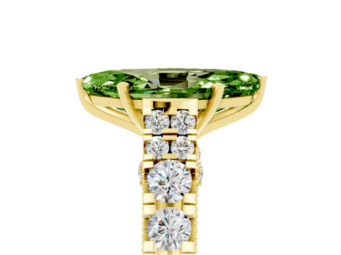 Yellow gold Marquise Cut Peridot Classic Solitaire Ring with Pavé Band and Four-Prong Setting_5