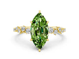 Yellow gold Marquise Cut Peridot Cluster Side Stone Solitaire Ring with Prong Setting_24