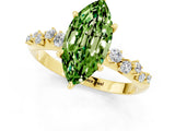 Yellow gold Marquise Cut Peridot Cluster Side Stone Solitaire Ring with Prong Setting_25