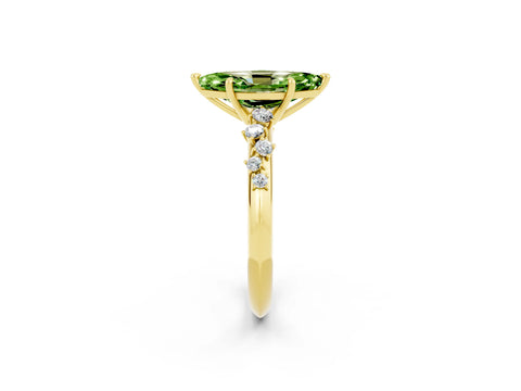 Yellow gold Marquise Cut Peridot Cluster Side Stone Solitaire Ring with Prong Setting_26