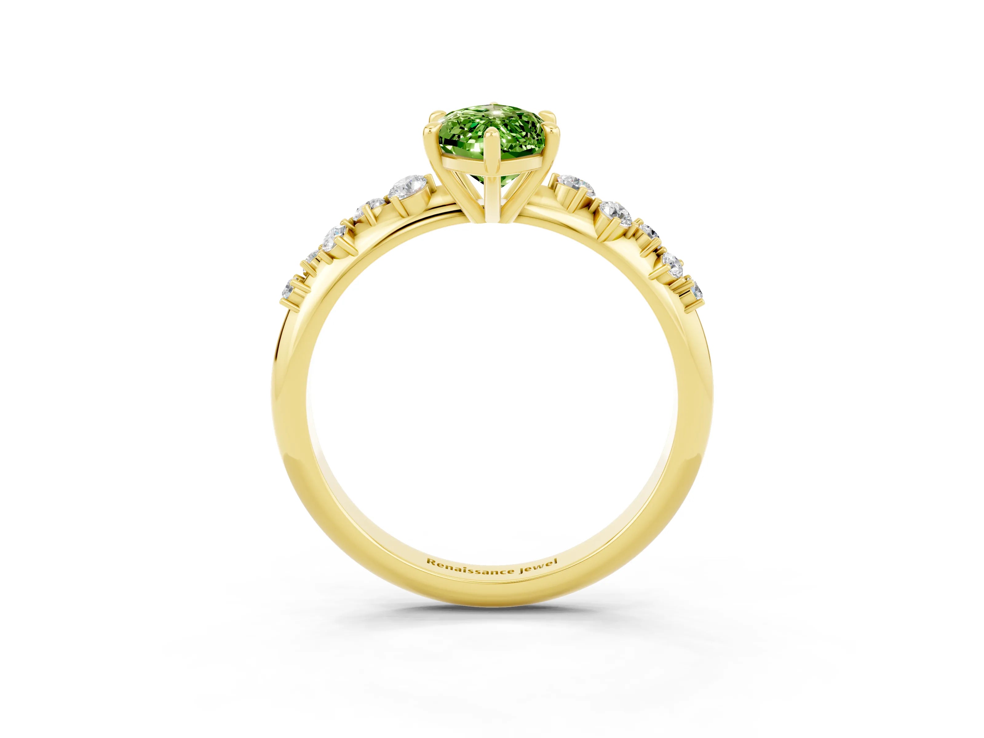 Yellow gold Marquise Cut Peridot Cluster Side Stone Solitaire Ring with Prong Setting_27