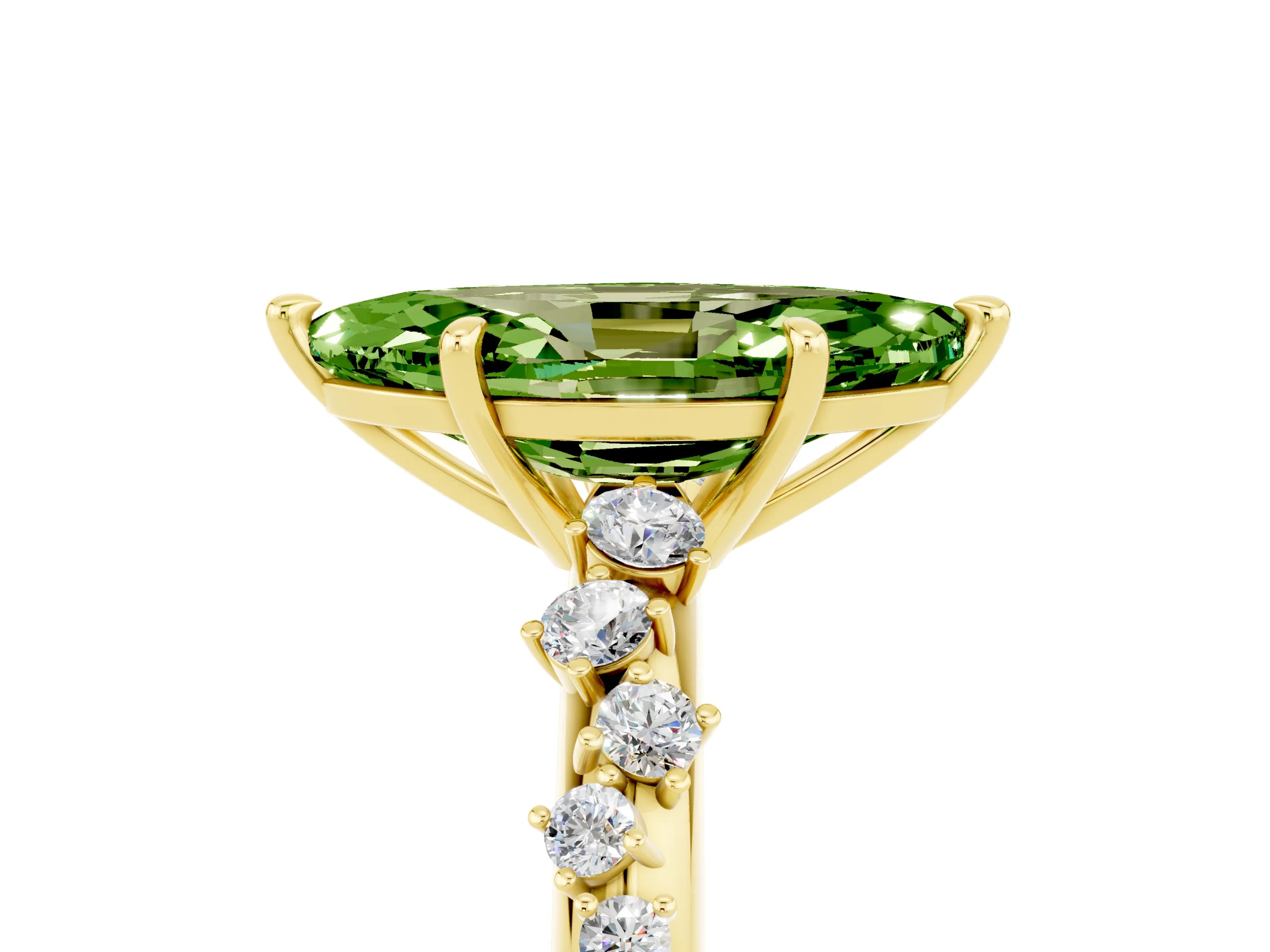 Yellow gold Marquise Cut Peridot Cluster Side Stone Solitaire Ring with Prong Setting_29