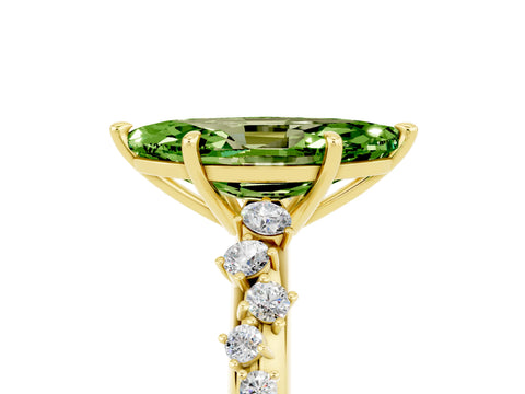 Yellow gold Marquise Cut Peridot Cluster Side Stone Solitaire Ring with Prong Setting_29