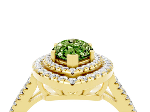 Yellow gold Marquise Cut Peridot Double Halo Ring with Pavé Band and Prong Setting_16