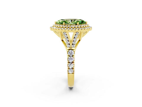 Yellow gold Marquise Cut Peridot Double Halo Ring with Split Shank and Prong Setting_14