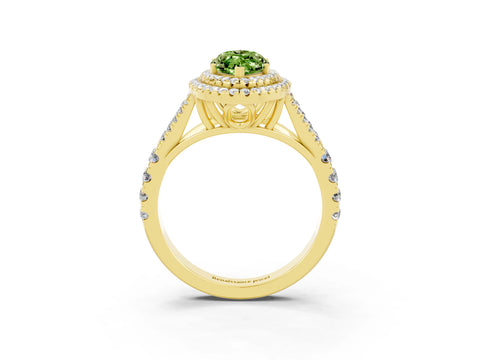 Yellow gold Marquise Cut Peridot Double Halo Ring with Split Shank and Prong Setting_15