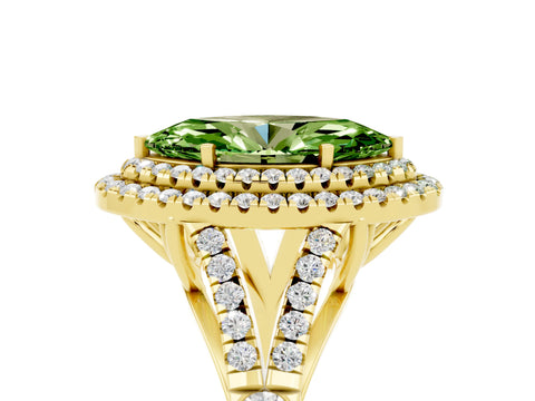 Yellow gold Marquise Cut Peridot Double Halo Ring with Split Shank and Prong Setting_17