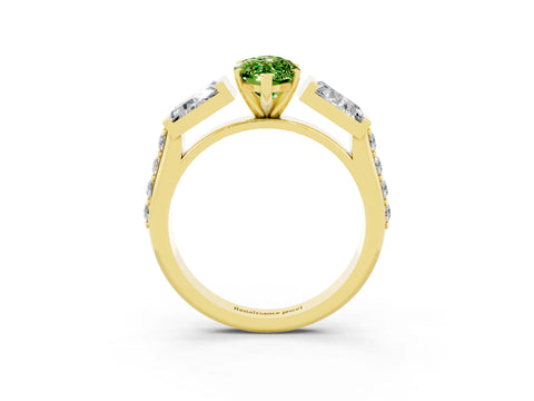 Yellow gold Marquise Cut Peridot Engagement Ring with Baguette Side Stones and Channel Set Band_3