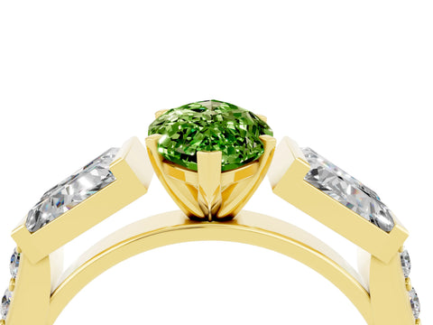 Yellow gold Marquise Cut Peridot Engagement Ring with Baguette Side Stones and Channel Set Band_4