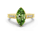 Yellow gold Marquise Cut Peridot Engagement Ring with Milgrain Channel Set Band and Prong Setting