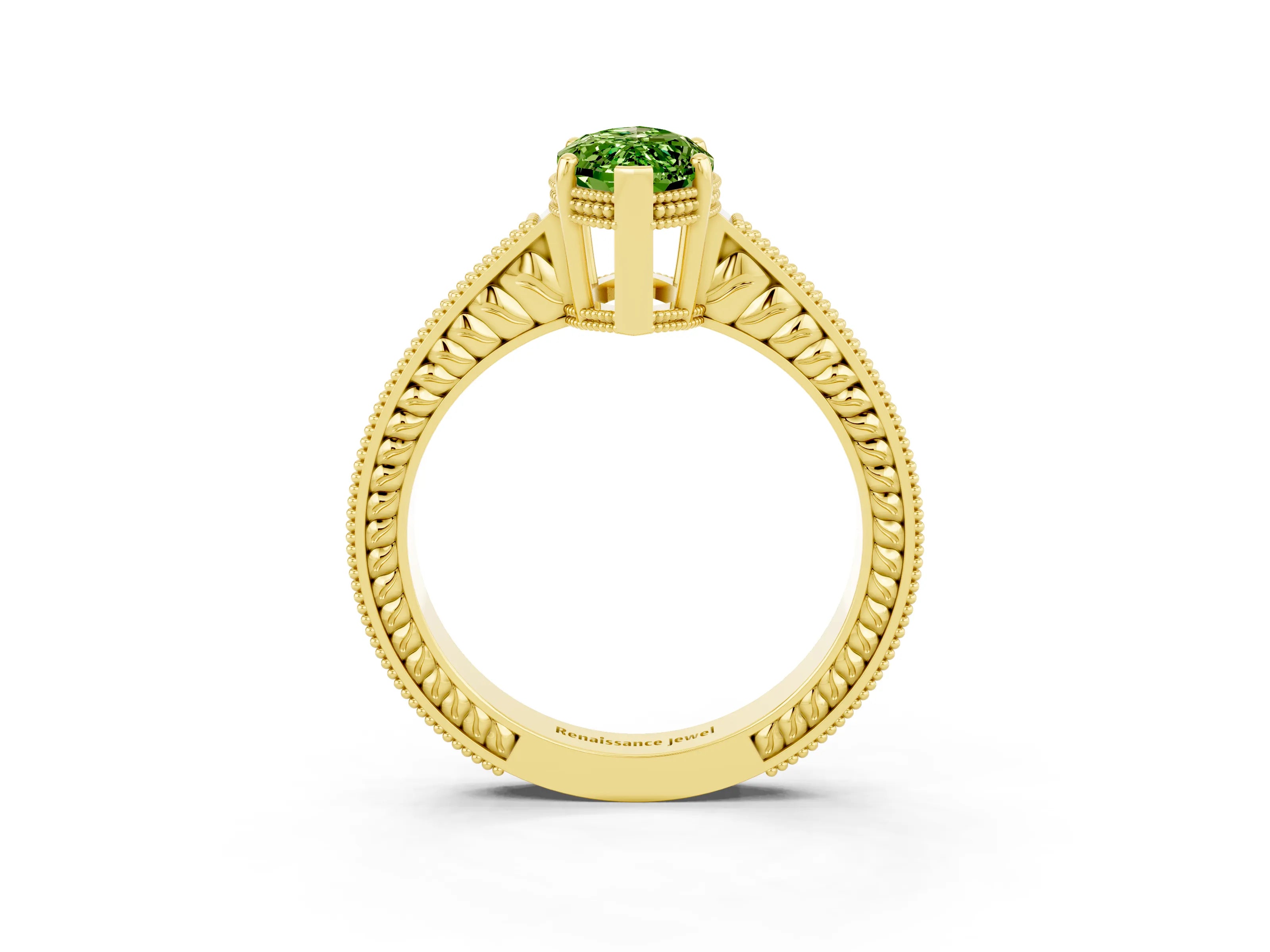 Yellow gold Marquise Cut Peridot Engagement Ring with Milgrain Channel Set Band and Prong Setting_3