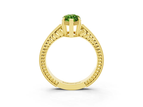 Yellow gold Marquise Cut Peridot Engagement Ring with Milgrain Channel Set Band and Prong Setting_3