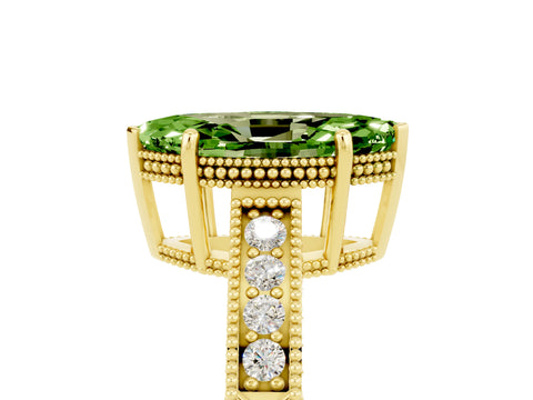 Yellow gold Marquise Cut Peridot Engagement Ring with Milgrain Channel Set Band and Prong Setting_5