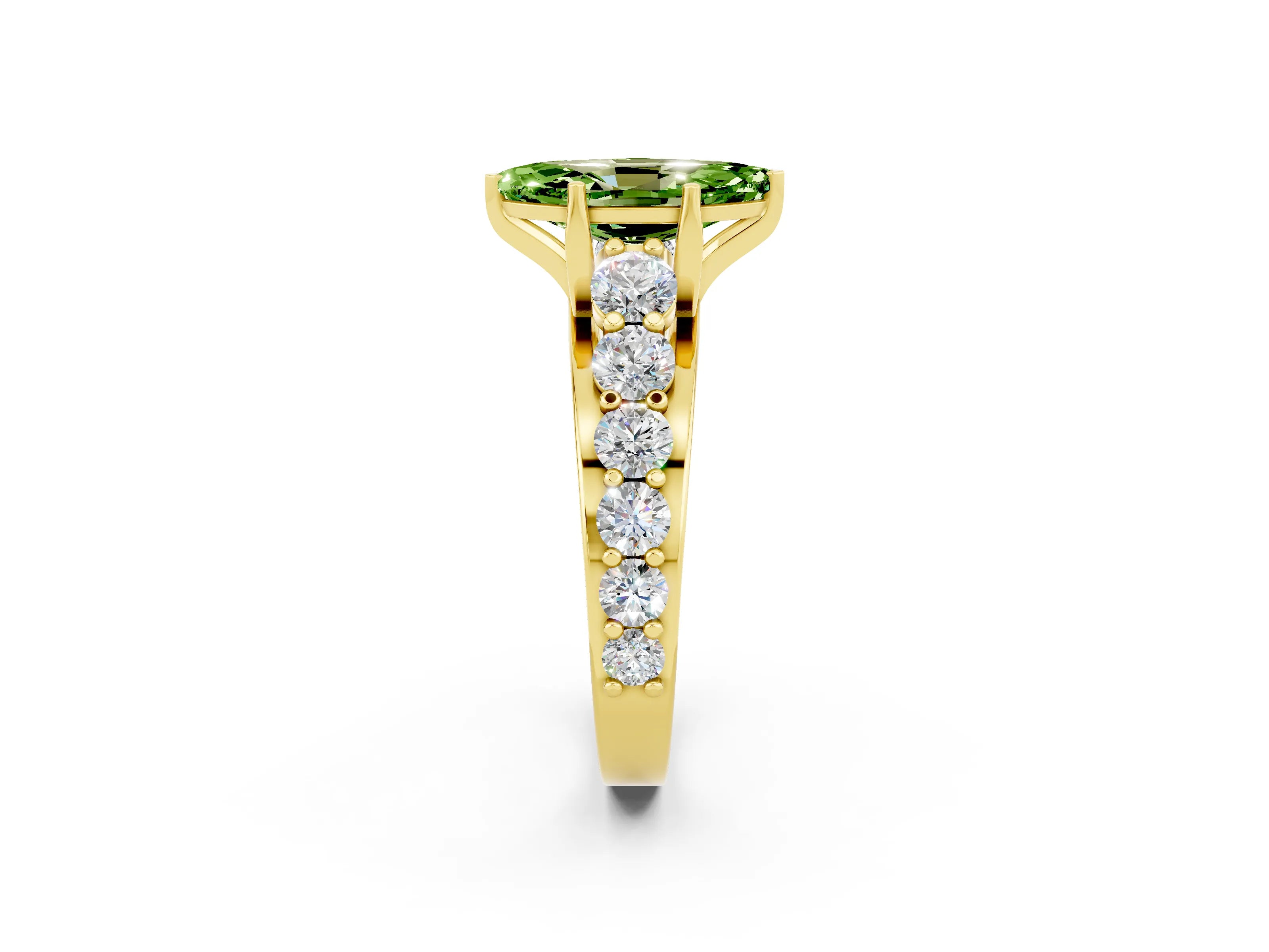 Yellow gold Marquise Cut Peridot Engagement Ring with Pavé Band and Four-Prong Setting_2