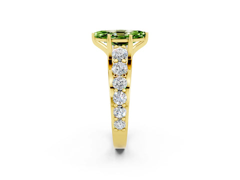 Yellow gold Marquise Cut Peridot Engagement Ring with Pavé Band and Four-Prong Setting_2