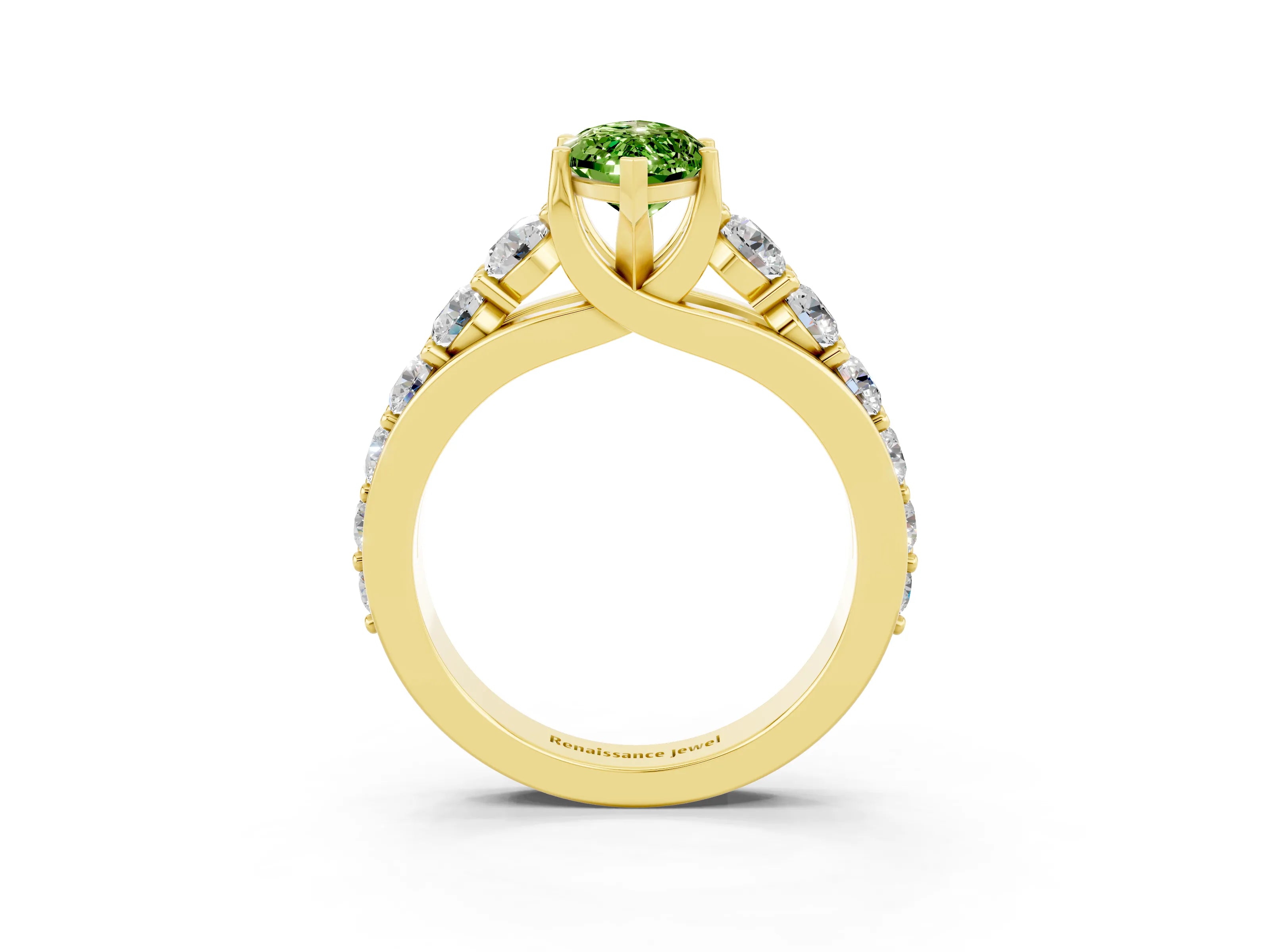 Yellow gold Marquise Cut Peridot Engagement Ring with Pavé Band and Four-Prong Setting_3