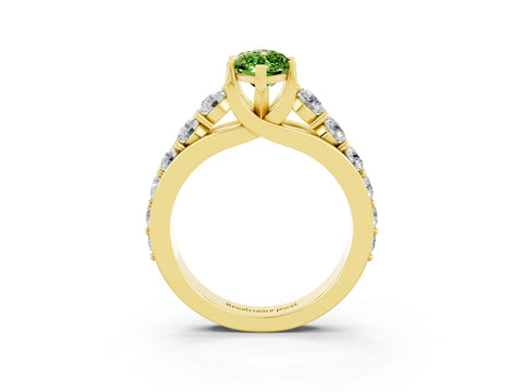 Yellow gold Marquise Cut Peridot Engagement Ring with Pavé Band and Four-Prong Setting_3