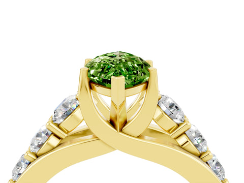 Yellow gold Marquise Cut Peridot Engagement Ring with Pavé Band and Four-Prong Setting_4