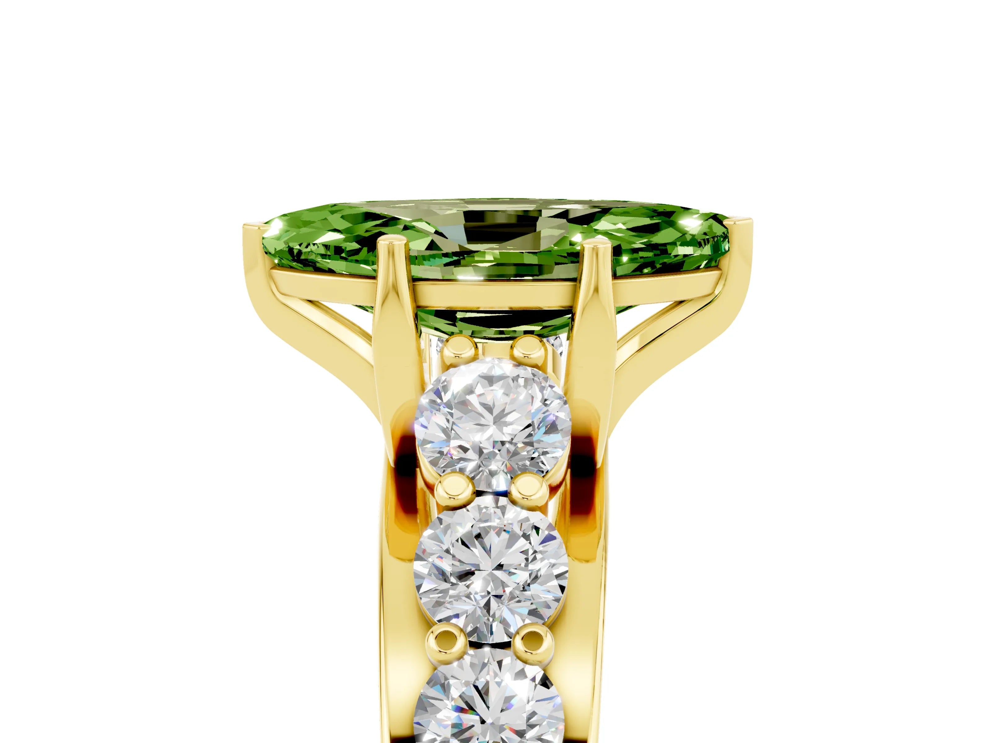 Yellow gold Marquise Cut Peridot Engagement Ring with Pavé Band and Four-Prong Setting_5
