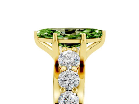 Yellow gold Marquise Cut Peridot Engagement Ring with Pavé Band and Four-Prong Setting_5