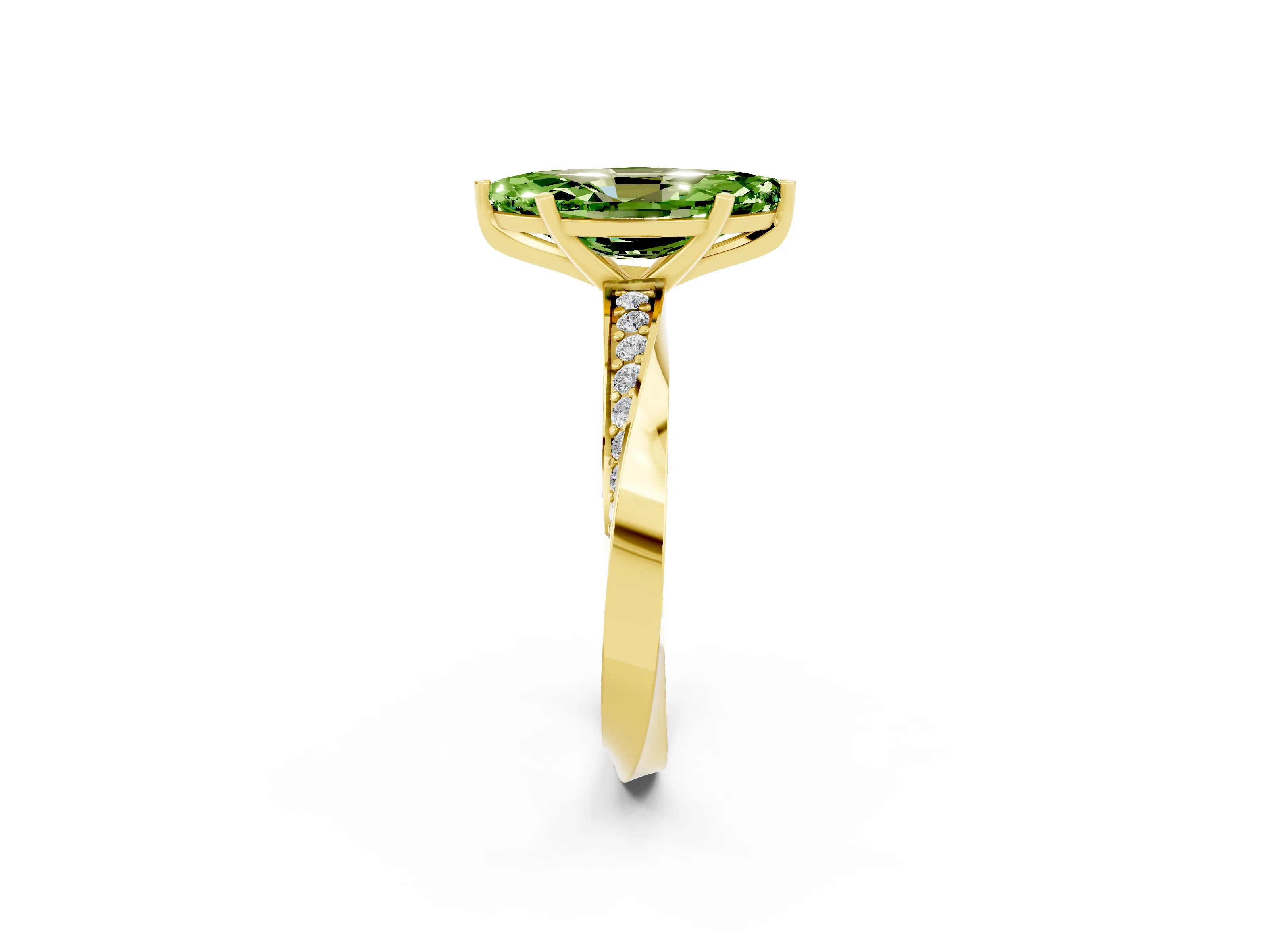 Yellow gold Marquise Cut Peridot Engagement Ring with Side Stone Accents and Four-Prong Setting_29