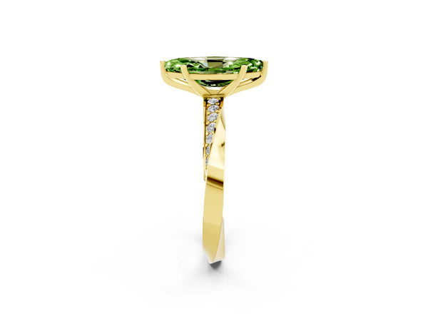 Yellow gold Marquise Cut Peridot Engagement Ring with Side Stone Accents and Four-Prong Setting