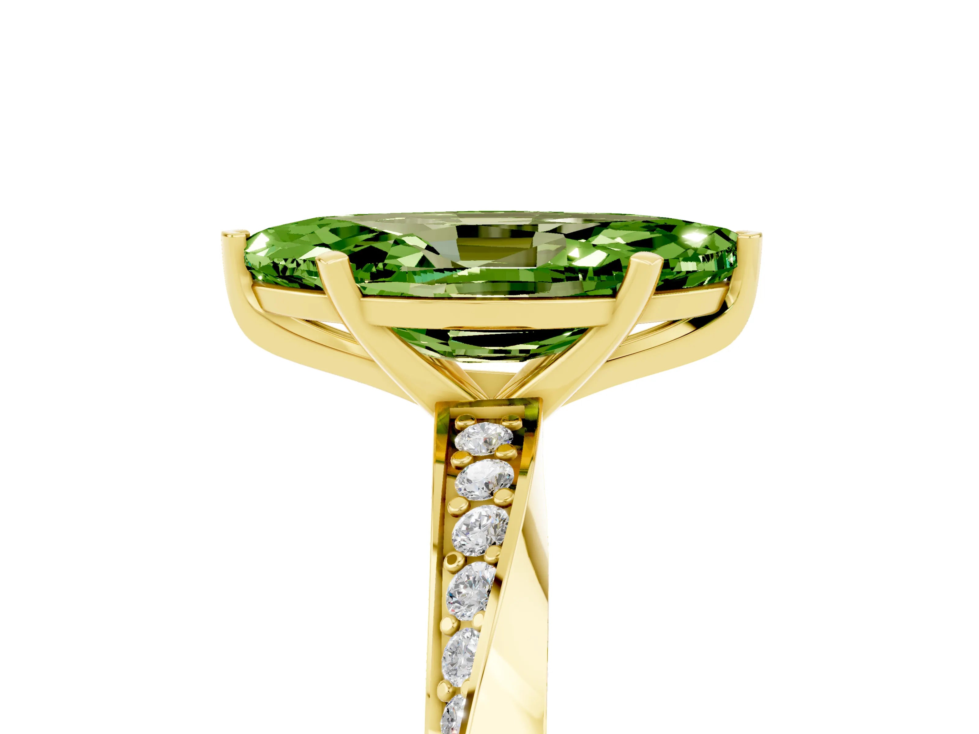 Yellow gold Marquise Cut Peridot Engagement Ring with Side Stone Accents and Four-Prong Setting_32