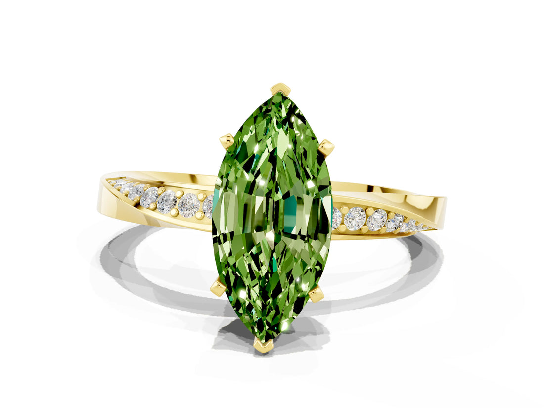 Yellow gold Marquise Cut Peridot Engagement Ring with Side Stone Accents and Four-Prong Setting_60