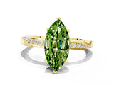 Yellow gold Marquise Cut Peridot Engagement Ring with Side Stone Accents and Four-Prong Setting_60
