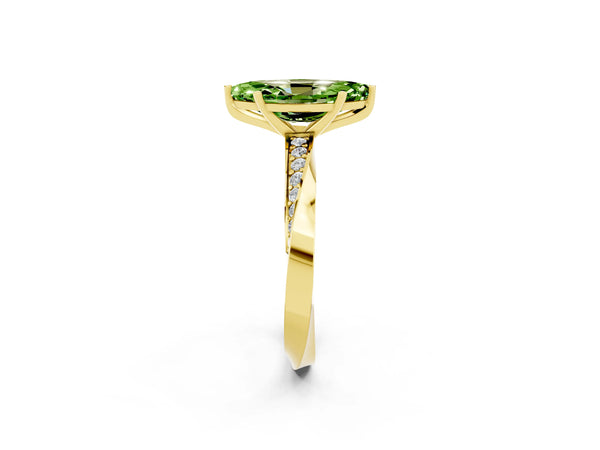 Yellow gold Marquise Cut Peridot Engagement Ring with Side Stone Accents and Four-Prong Setting