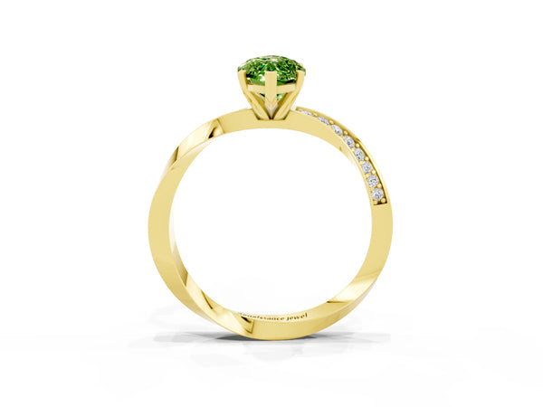 Yellow gold Marquise Cut Peridot Engagement Ring with Side Stone Accents and Four-Prong Setting