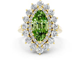 Yellow gold Marquise Cut Peridot Floral Double Halo Engagement Ring with Prong Setting_60
