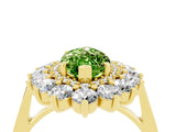 Yellow gold Marquise Cut Peridot Floral Double Halo Engagement Ring with Prong Setting_64